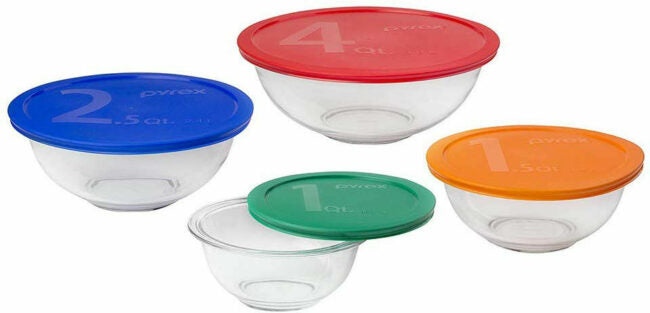 PYREX-8pc ROUND BOWL & COV.SET 1QT-1.5QT-2.5QT-4QT