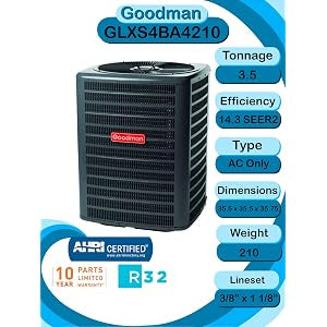 Goodman 3.5 Ton 14.3 SEER2 Value Series Air Conditioner Condenser GLXS4BA4210- Free Thermostat Included