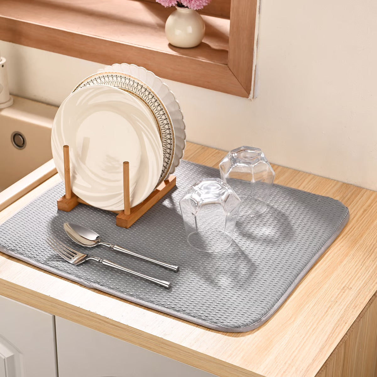 DISH DRYING MAT 16X18 GRAY