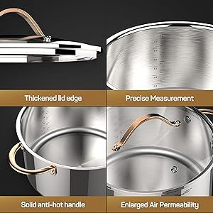 Ciwete 8 Quart Stock Pot, 3 Ply Whole Clad Stainless Steel Stock Pot, 8 QT Cooking Pot with Lid, Induction Pot for Cooking, 18/10 Stainless Steel Cookware Stockpots Oven, Gas and Dishwasher Safe