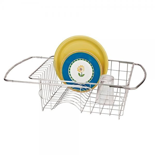 Adjustable over the sink dish, drainer stainless steel
