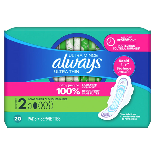 Always Pads Size 2 Ultra Thin 20 Count Long Super