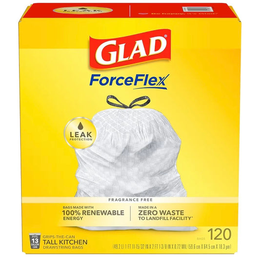 Glad Tall Kitchen 13 Gallon Drawstring Trash Bags 120 Count