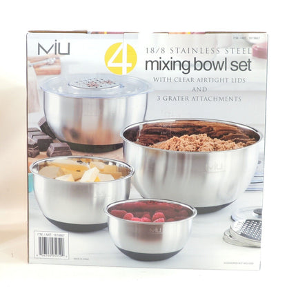 Stainless steel mixing bowl set 18/8 with clear lids 3 greater attachment