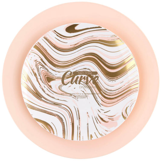 Curve Dinnerware Combo 7.5″ & 10″ Plates White/Gold/Pink (32 Count)