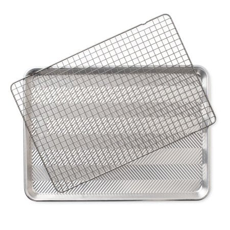 Textured aluminum half sheet tray plus cooling rack