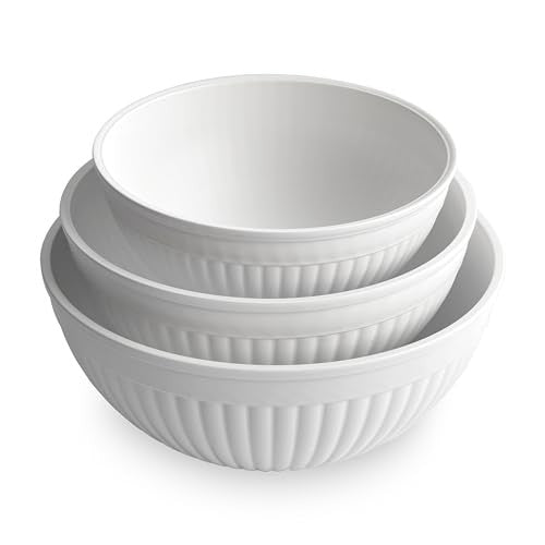 Three-piece prep and serve mixing bowl set
