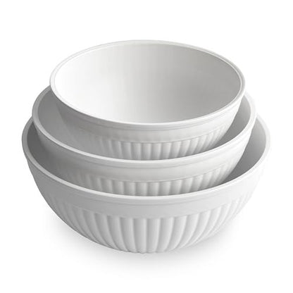 Three-piece prep and serve mixing bowl set