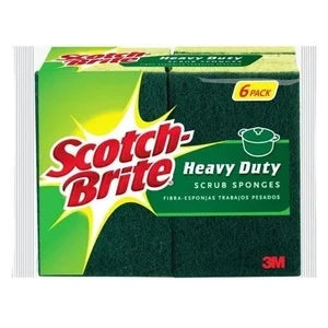 Scotch-Brite Heavy Duty Scrub Sponge, 6 Kitchen Sponges Designed for Tough Messes in the Kitchen that Last 3X Longer*, Best for Cast Iron Skillets and Outdoor Grills, Flexible, Durable, and Strong