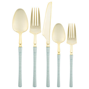Ribbed Flatware Combo Blue Pearl/Gold (40 Count)