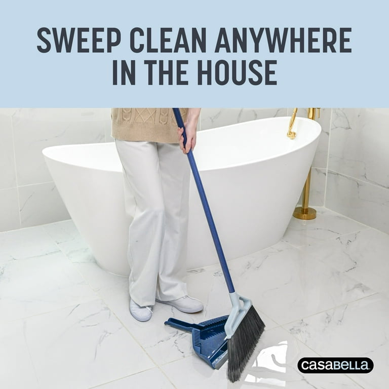 Casabella XL Power Core Broom 15" Brush Width + Dustpan w/ Integrated Scraper Rubber Lip 53" Length