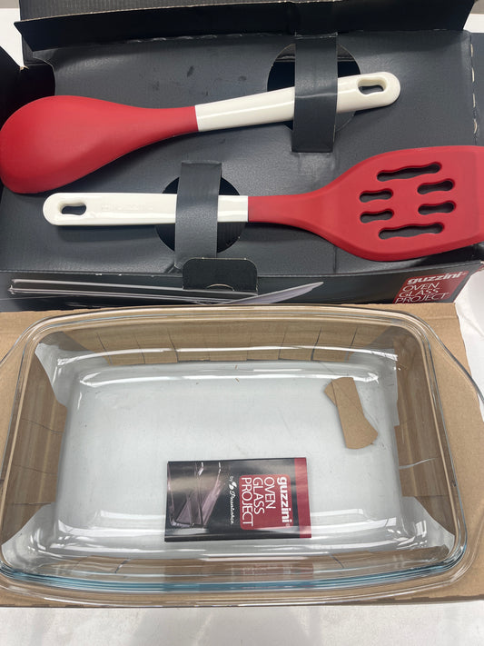 Italian design glass casserole with lid spoon set