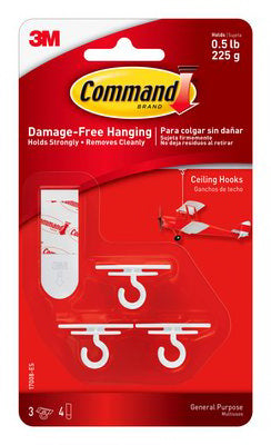 Command damage, free hanging hooks ceiling hooks