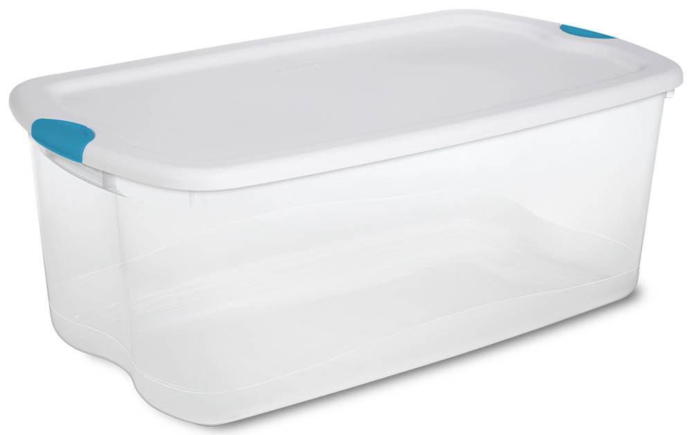 STORAGE-LT BLUE LATCH & WT LID 106 QT-33.8x19x13-