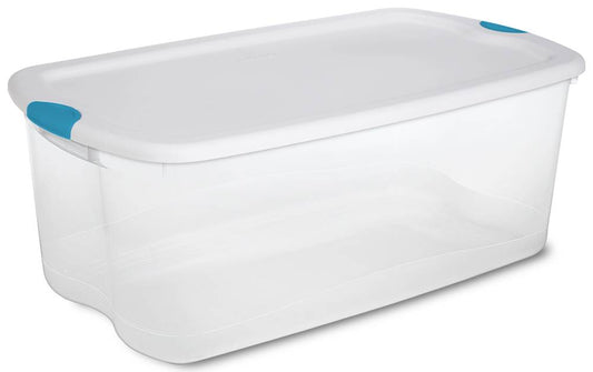 STORAGE-LT BLUE LATCH & WT LID 106 QT-33.8x19x13-