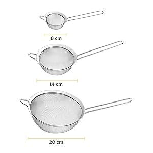 Cuisinart Mesh Strainers, 3 Count Stainless Steel Mesh Strainers for Kitchen, Fine Mesh Kitchen Strainer Set for Sifting, Straining & Cooking, Silver, CTG-00-3MS