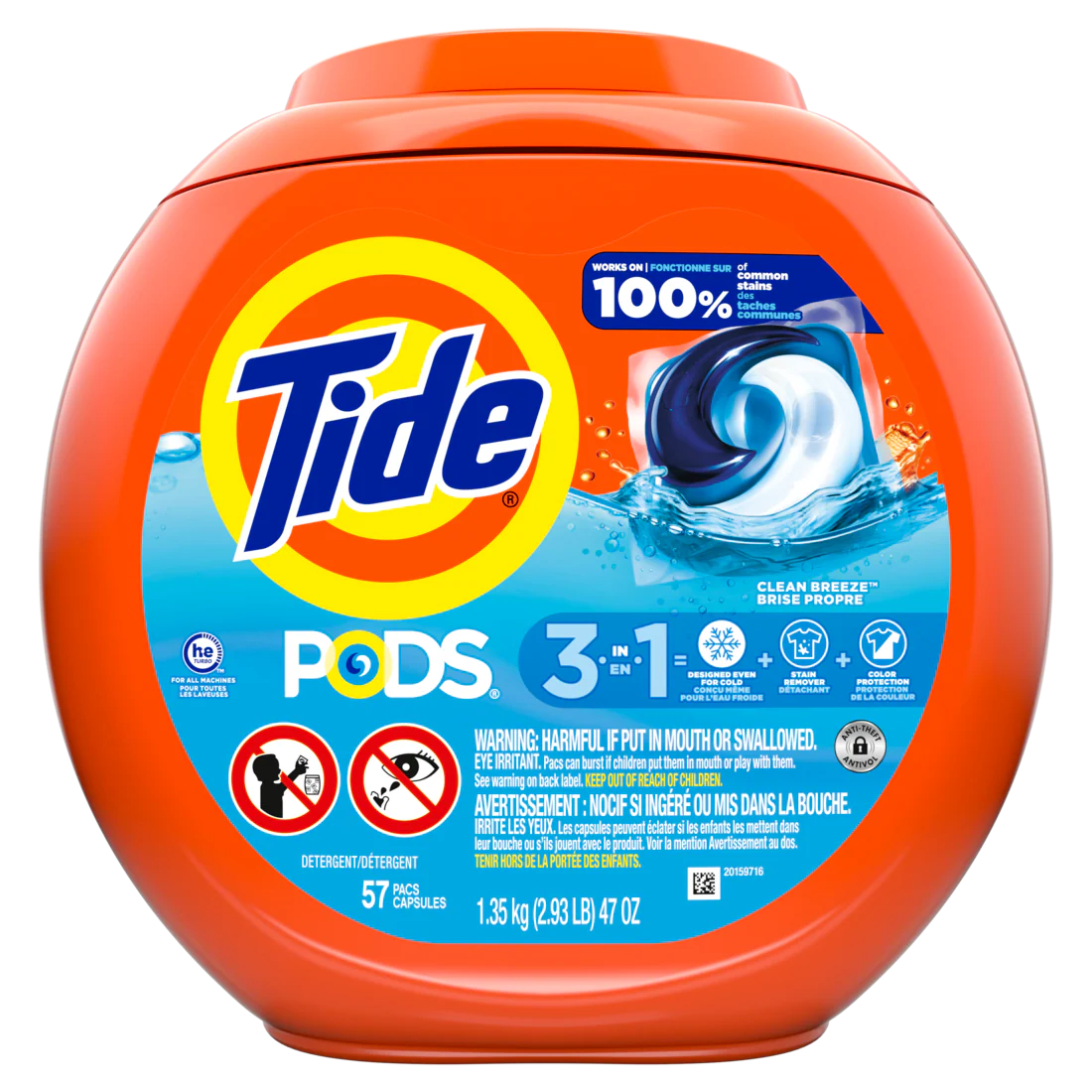 Tide PODS Laundry Detergent Soap Pacs HE Compatible Powerful 3-in-1 Clean in one Step Clean Breeze Scent - 57ct