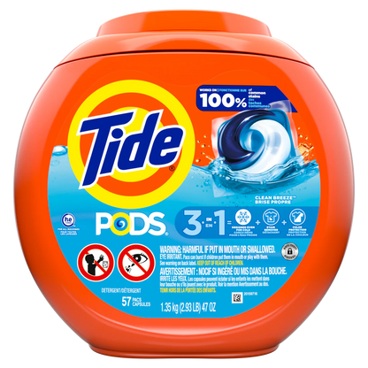 Tide PODS Laundry Detergent Soap Pacs HE Compatible Powerful 3-in-1 Clean in one Step Clean Breeze Scent - 57ct