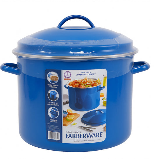 Farberware enamel on steel 16 quart covered stock pot color blue ￼