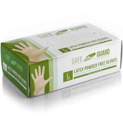 SAFEGUARD Latex Powder Free Gloves, Large, 100 Count (Pack of 1),White
