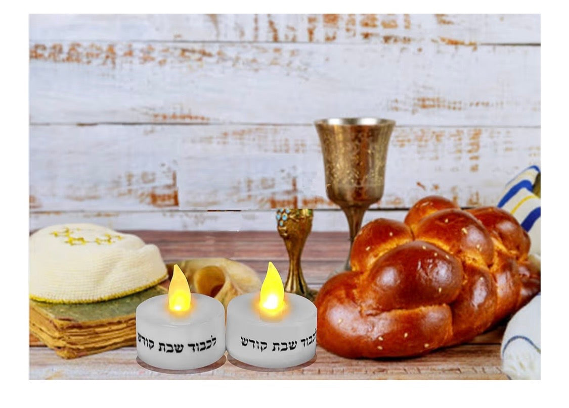Ner Mitzvah LED Shabbat Candles - Battery Operated Flameless Tealight Candles with Automatic Timer