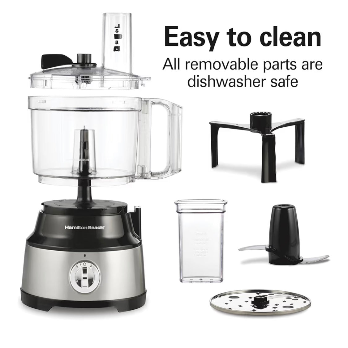Hamilton Beach Food Processor & Vegetable Chopper for Slicing, Shredding, Mincing, and Puree, 10 Cups + Easy Clean Bowl Scraper, Black and Stainless Steel (70730)