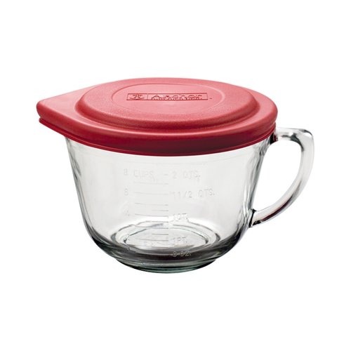 2 quart glass, measuring cup with handle and cover