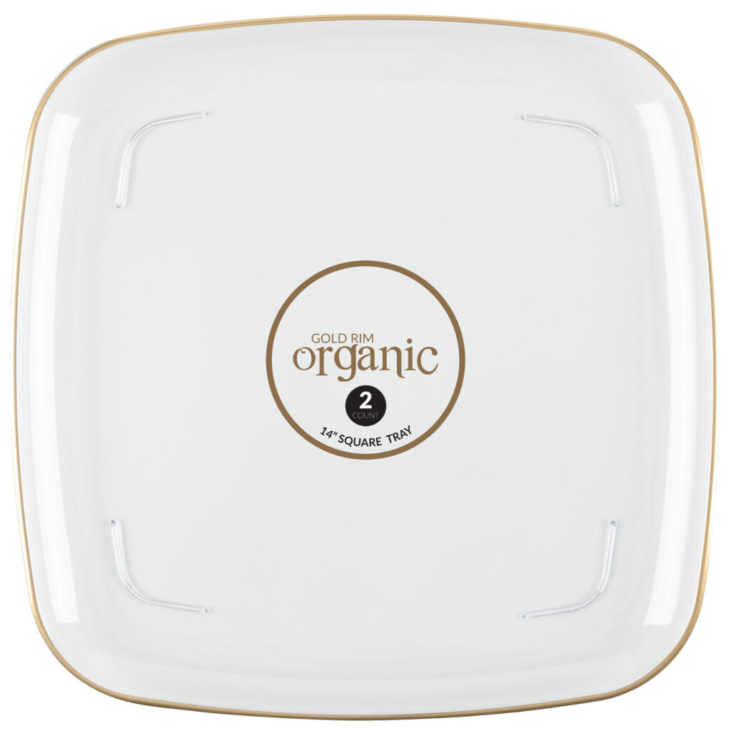 Organic Square Tray 14″ Clear/ Gold Rim (2 Count)