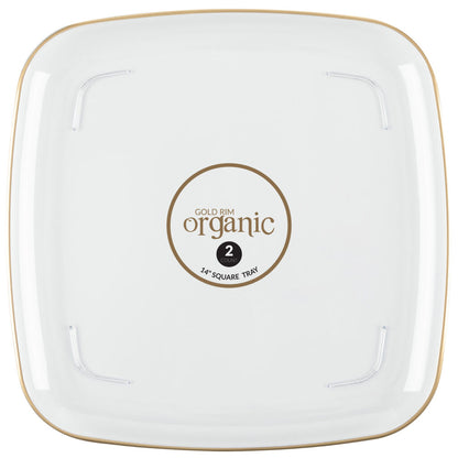 Organic Square Tray 14″ Clear/ Gold Rim (2 Count)