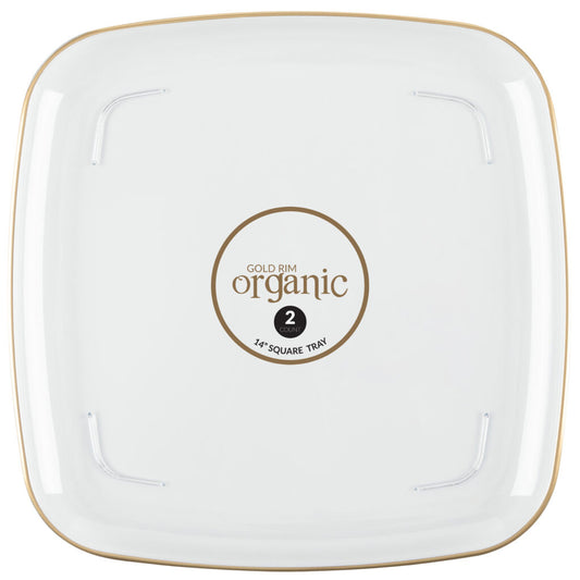 Organic Square Tray 14″ Clear/ Gold Rim (2 Count)