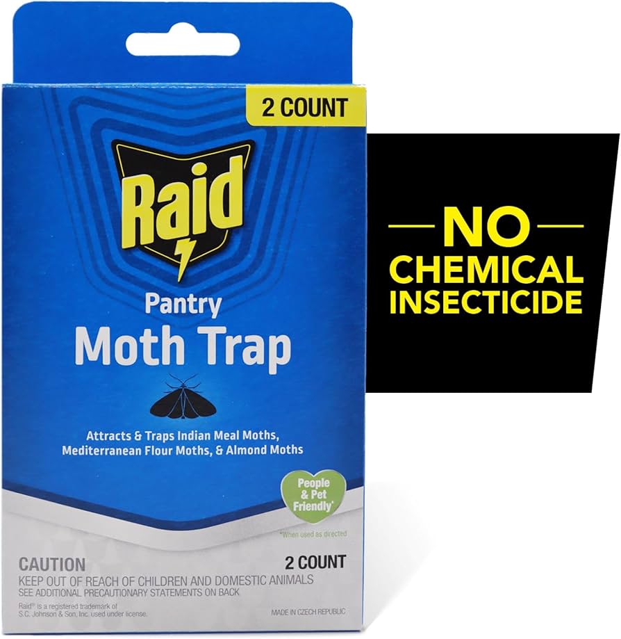 Raid Pantry Moth Traps for Food Storage Areas, 2 Pack, Indoor Sticky Fly Trap with Bait, No Insecticides, Controls Common Pantry Moths, Up to 6 Months Use, Open, Peel, Fold and Place