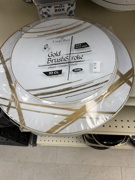 Gold brushstroke plates 7.5 and 10.25 inch 32 plates