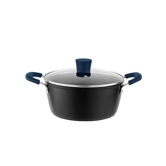 Millvado - Rainbow, Non Stick Pot with Glass Lid, Soft Grip Handle, Blue, 4.5 qt