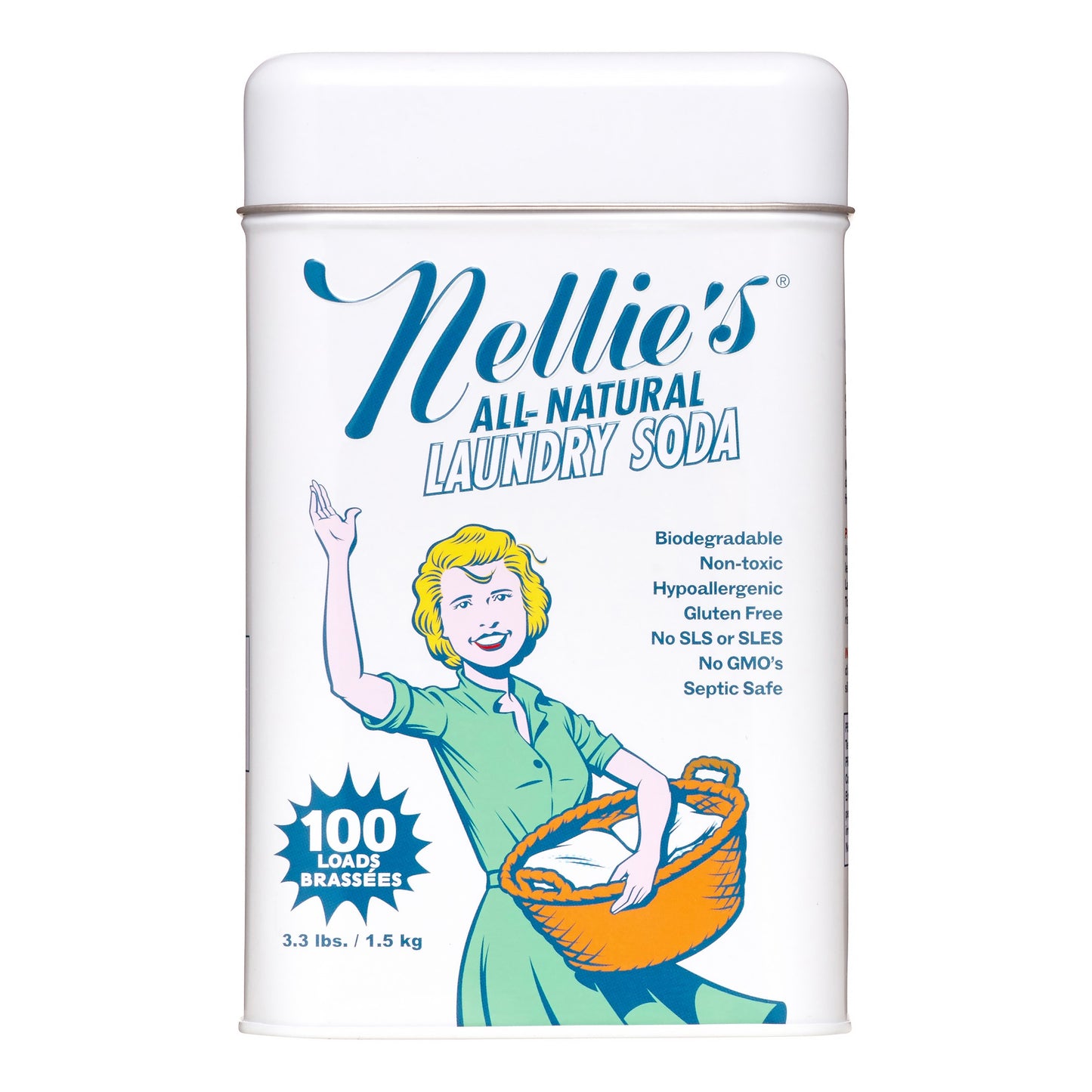 Nellies laundry soda, HE 100 loads