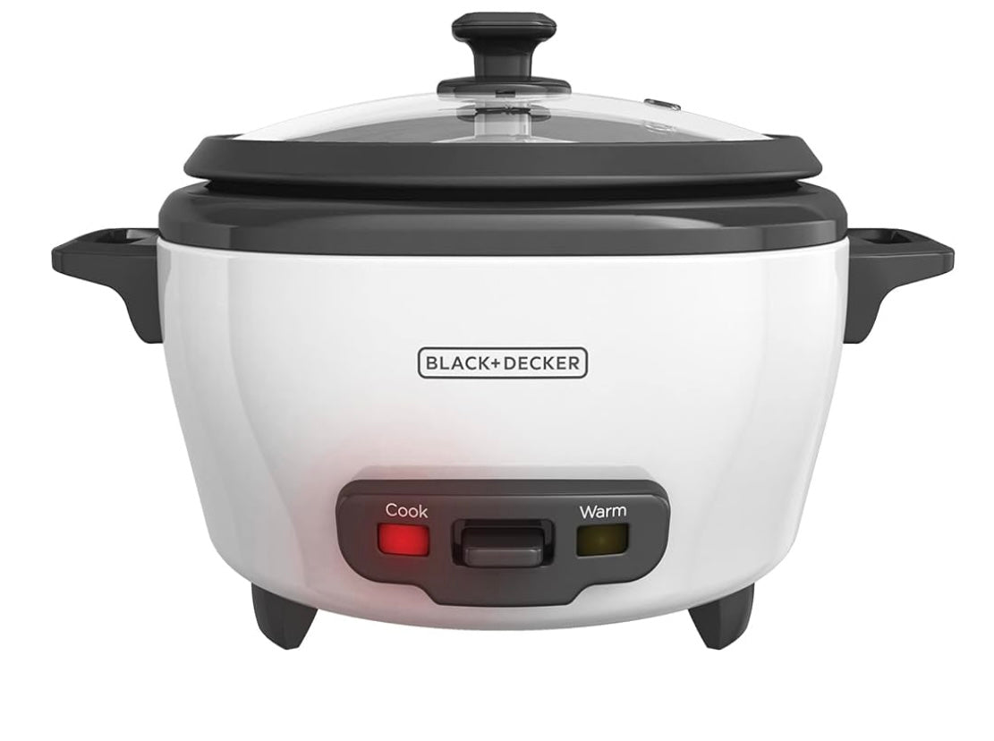 BLACK+DECKER 6-Cup Rice Cooker, RC506, 3-cup Uncooked Rice, Steaming Basket, Removable Non-Stick Bowl, One Touch