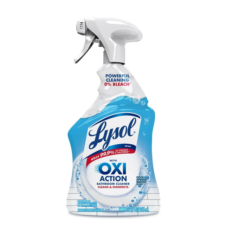 Lysol Bathroom Cleaner OXI Action Spray, Cleaning, Sanitizing, & Disinfecting Spray with Hydrogen Peroxide, Bleach Free, Cool Spring Breeze Scent, 32 fl oz