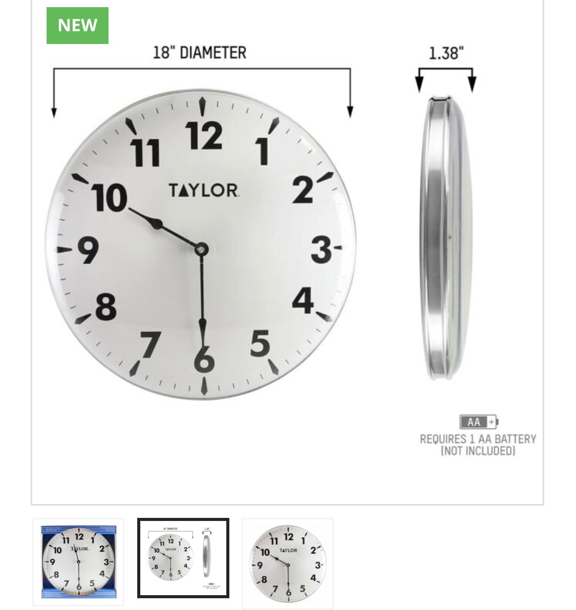 WALL CLOCK- 18″ JUMBO CLOCK- BOLD NUMBERS INDOOR/OUTDOOR BIG