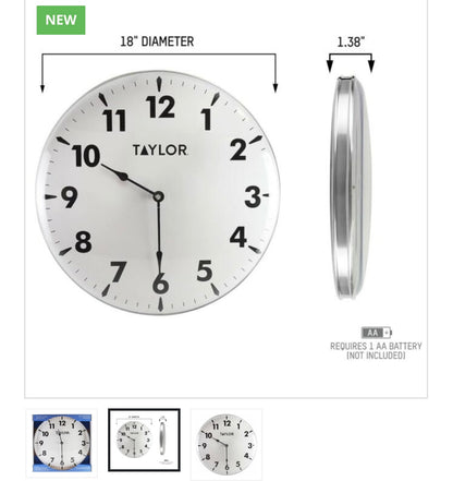 WALL CLOCK- 18″ JUMBO CLOCK- BOLD NUMBERS INDOOR/OUTDOOR BIG