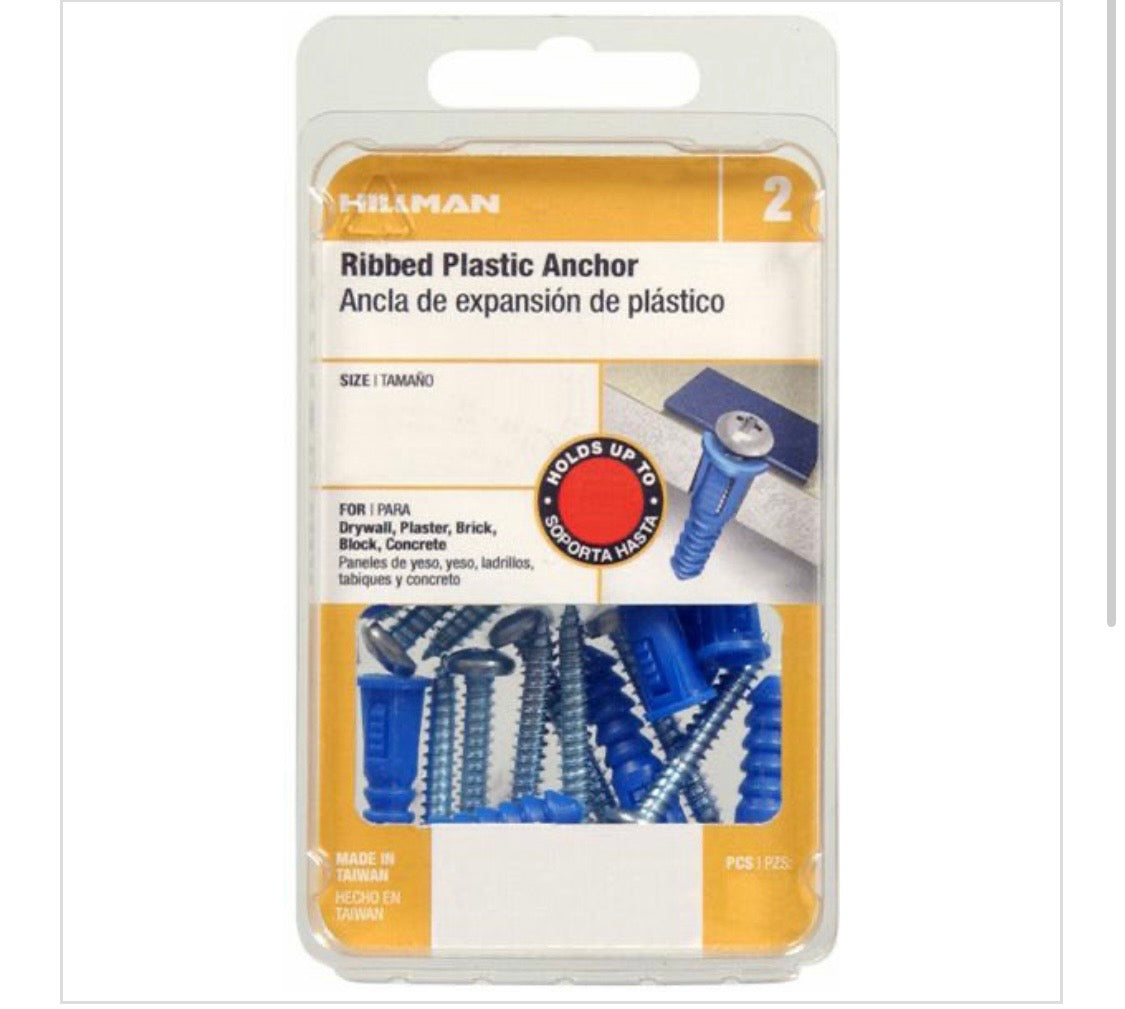 ANCHORS-BLUE PLASTIC w-SCREWS 8-10-12 – 25 pk