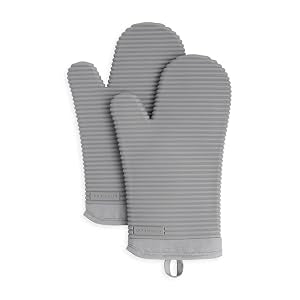 KITCHENAID Ribbed Soft Silicone Oven Mitt 2-Pack Set, 7.5"x13", Grey