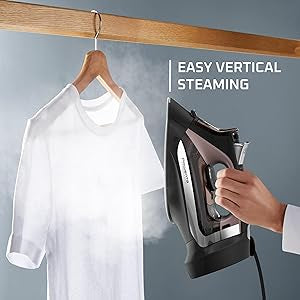 Rowenta Access Stainless Steel Soleplate Steam Iron with Retractable Cord, Powerful Steam Diffusion, Auto-Off and Anti-Drip, 1725 Watts, Black Clothes Iron, DW2459