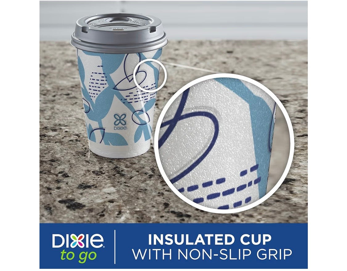 Dixie To Go Paper Coffee Cups With Lids, 12 oz, 26 ct, Disposable Insulated Paper Cups for On-The-Go Hot or Cold Beverages
