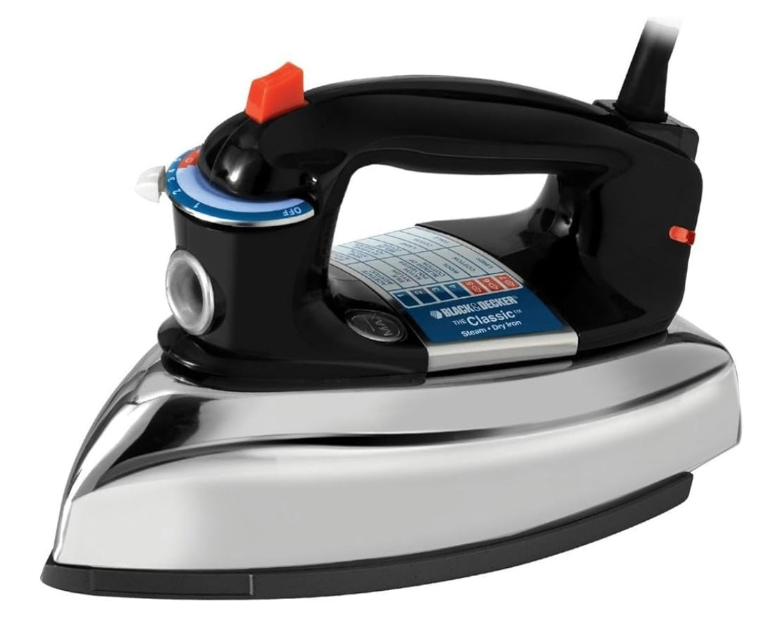 BLACK+DECKER The Classic Iron, F67E-T, Aluminum Soleplate, Steam or Dry Ironing, 7 Temperature Settings, Anti-Drip