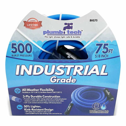5/8" x 75' Industrial Grade Dual-Purpose Blue Synthetic Rubber Hose