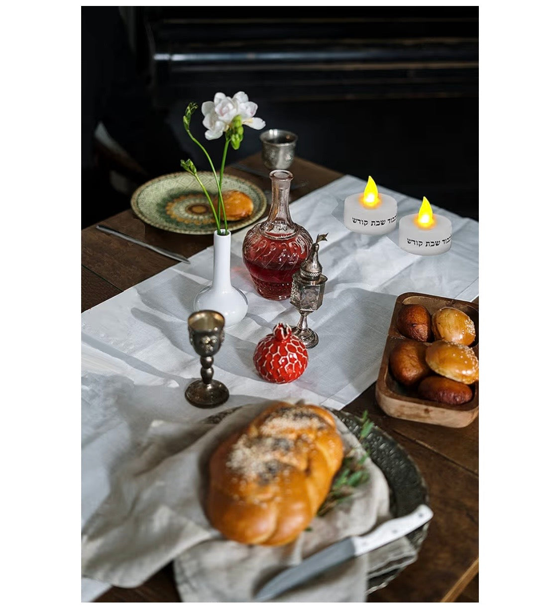 Ner Mitzvah LED Shabbat Candles - Battery Operated Flameless Tealight Candles with Automatic Timer