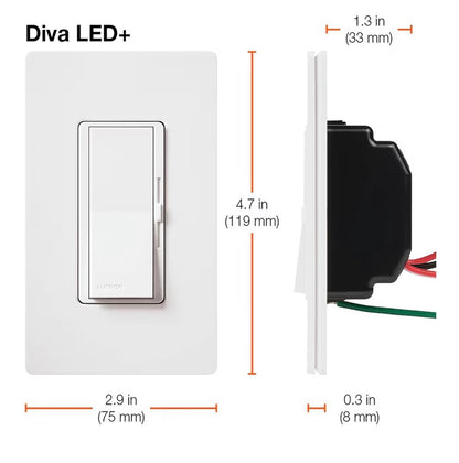 Lutron Diva LED+ Dimmer Light Switch for Dimmable LED, Halogen, and Incandescent Bulbs, 150 Watt, Single-Pole or 3-Way, DVCL-153P-AL, Almond