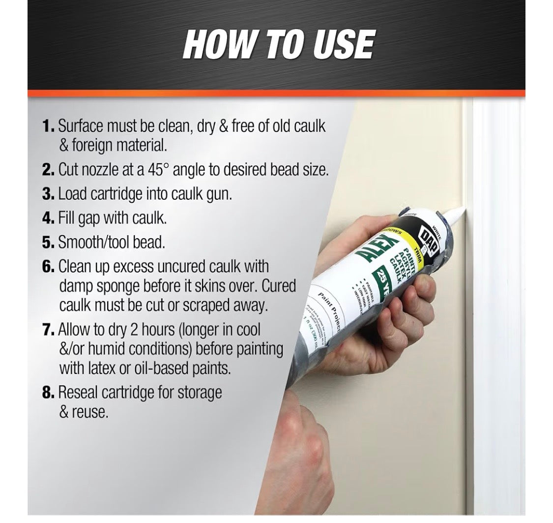 DAP Alex Painter's Acrylic Latex Caulk, White, 10.1 Oz (7079818670)