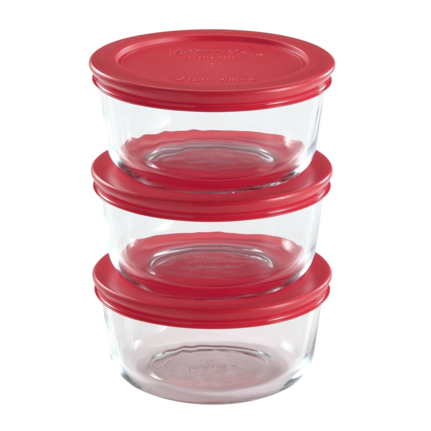 PYREX-6pc ROUND SET W-RED LIDS