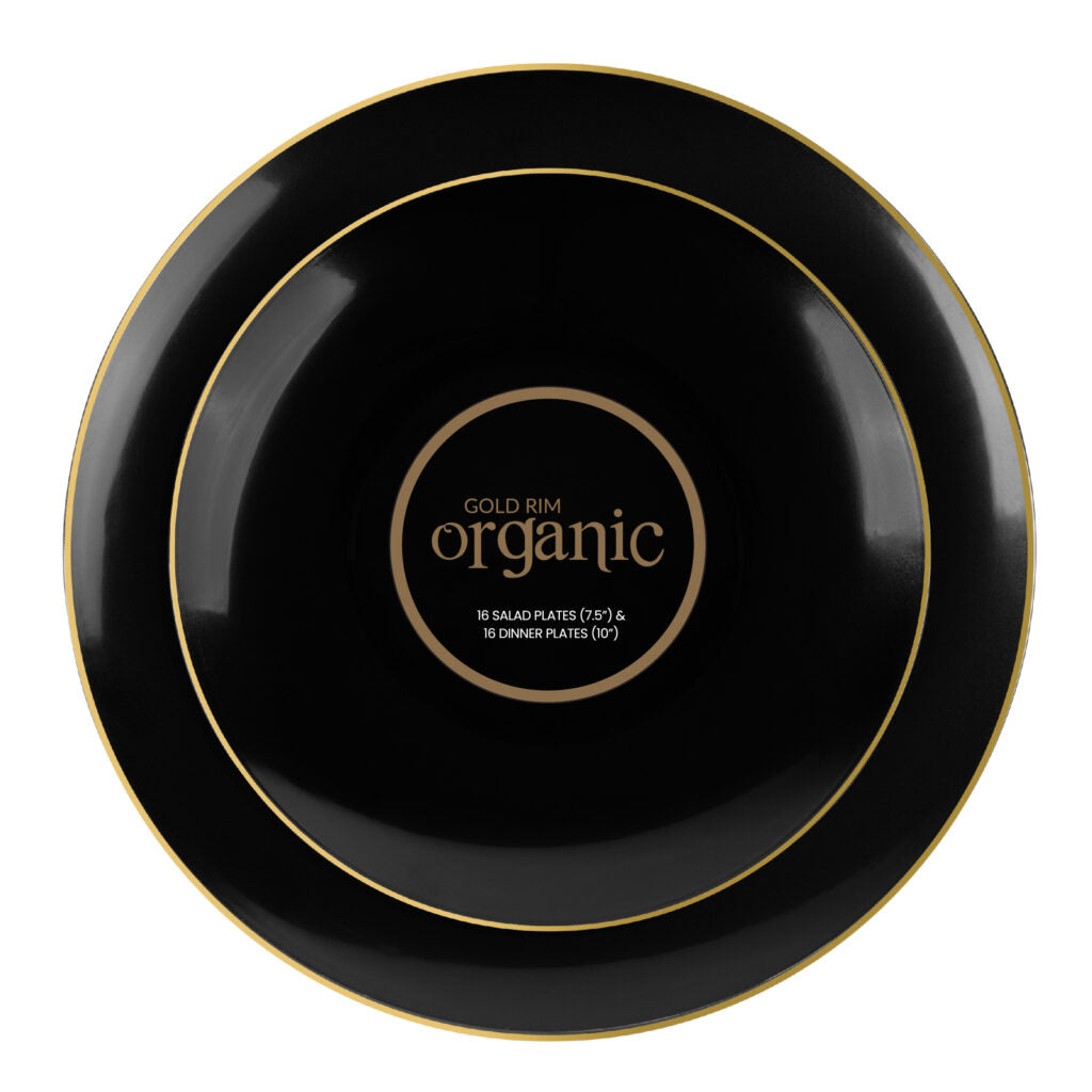 Organic Black/Gold Rim Plates Combo 7.5″ & 10″ (32 Count)