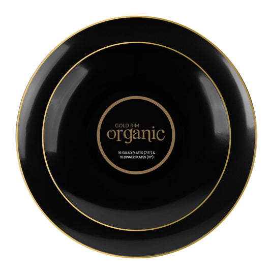 Organic Black/Gold Rim Plates Combo 7.5″ & 10″ (32 Count)
